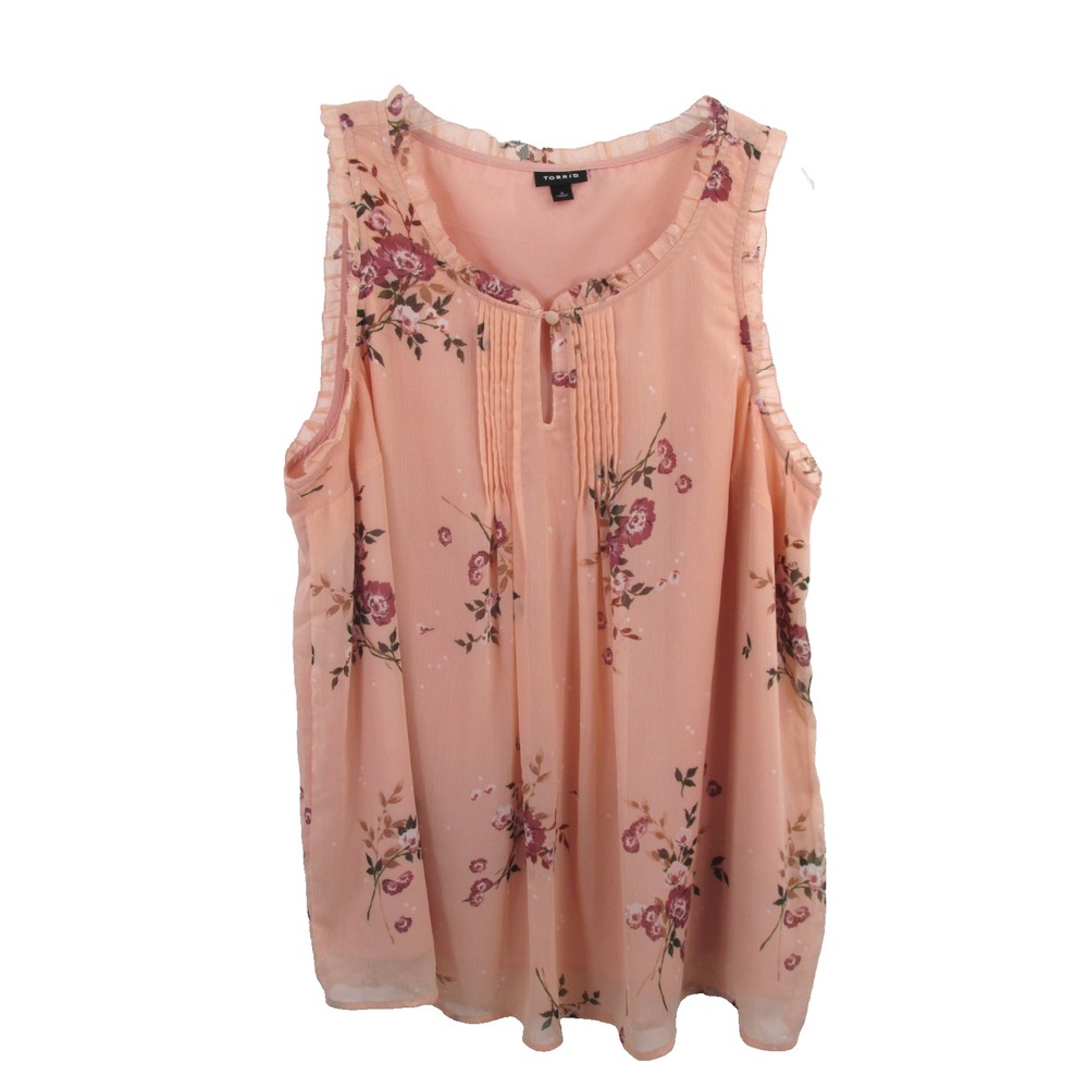 Torrid Pink Floral Sleeveless Tunic Top Womens Plus Size 2 Pleated Ruffle Boho